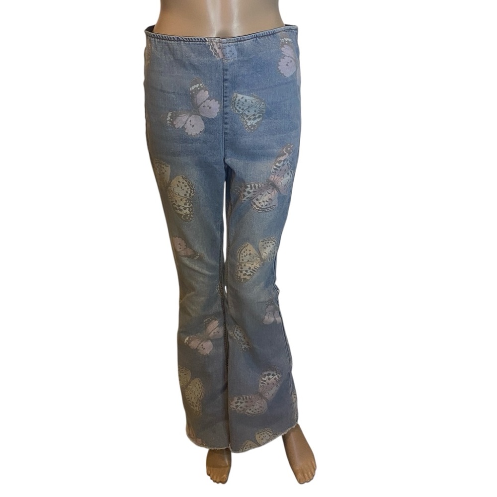 No Boundaries Pull-on Flare Stretch Jean All-Over Butterfly Print Juniors Sz 7-9